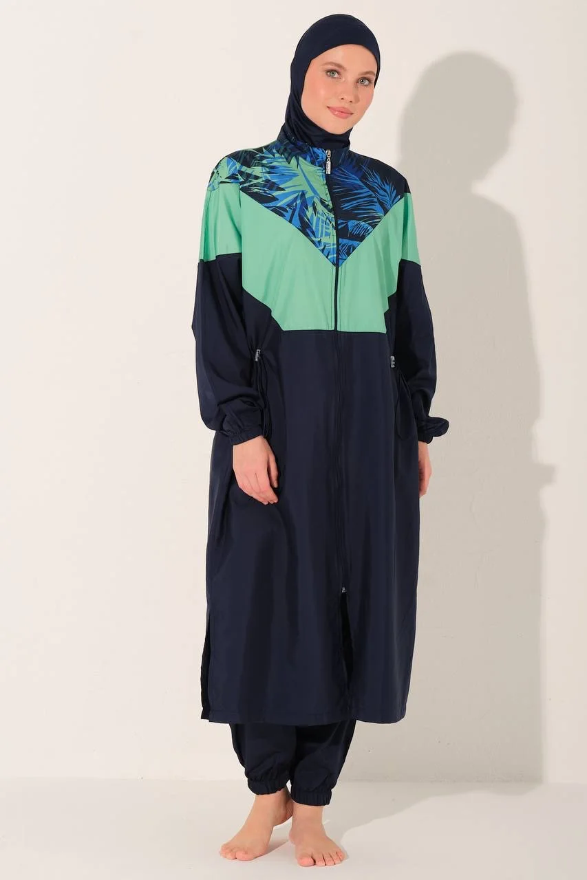 Burkini Oversize Long Imprimé Bleu Marine | CasaZaz