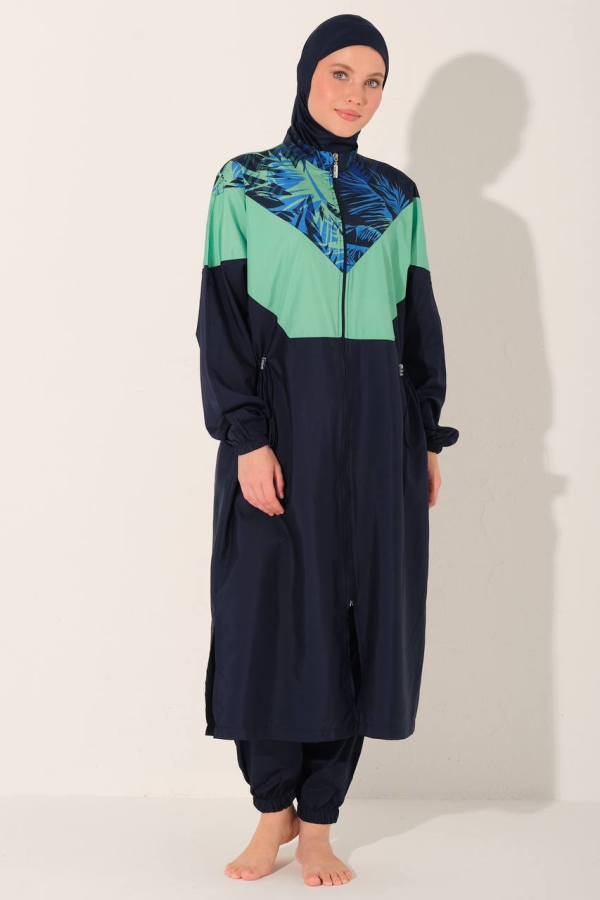 Burkini Oversize Long Imprimé Bleu Marine | CasaZaz