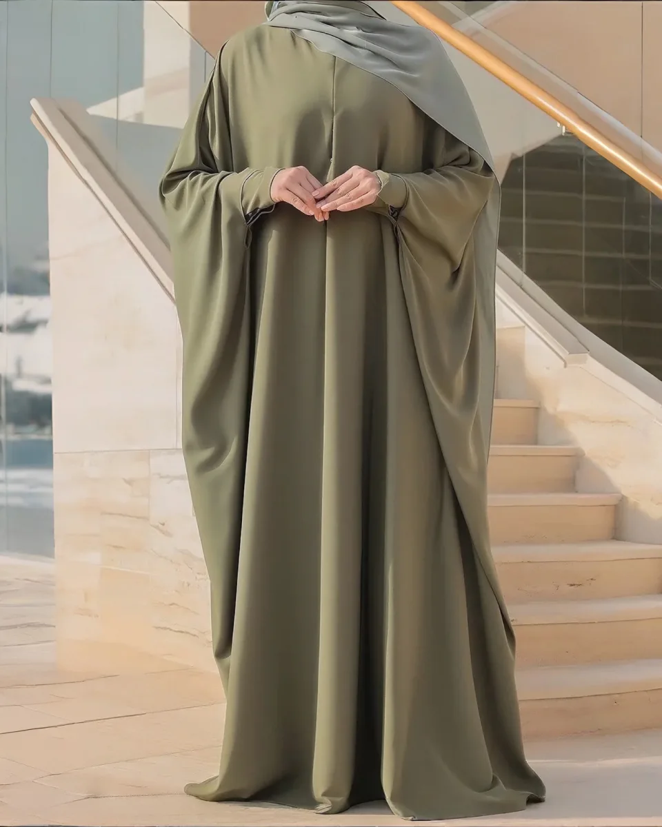 ABAYA NIDAH PREMIUM KAKI – COUPE SAOUDIENNE | AMCOSMETIK