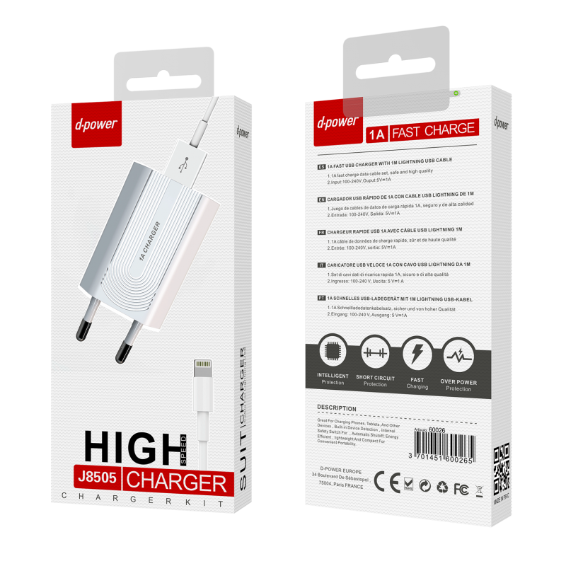 Prise secteur + câble lightning J8505 | Beauty phone 