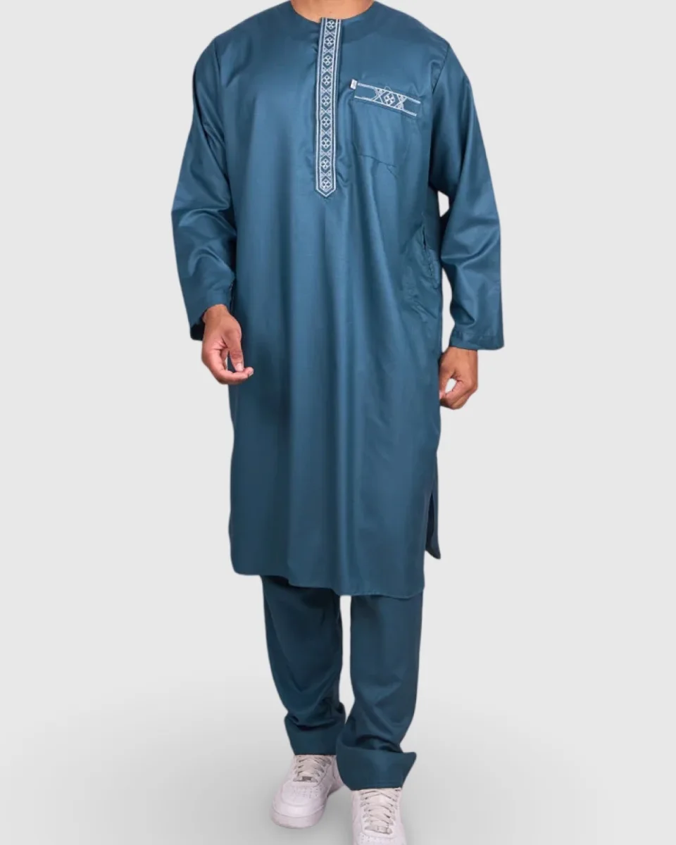 ENSEMBLE PAKISTANAIS 2 PIÈCES – QAMIS & PANTALON VERT CANARD | AMCOSMETIK