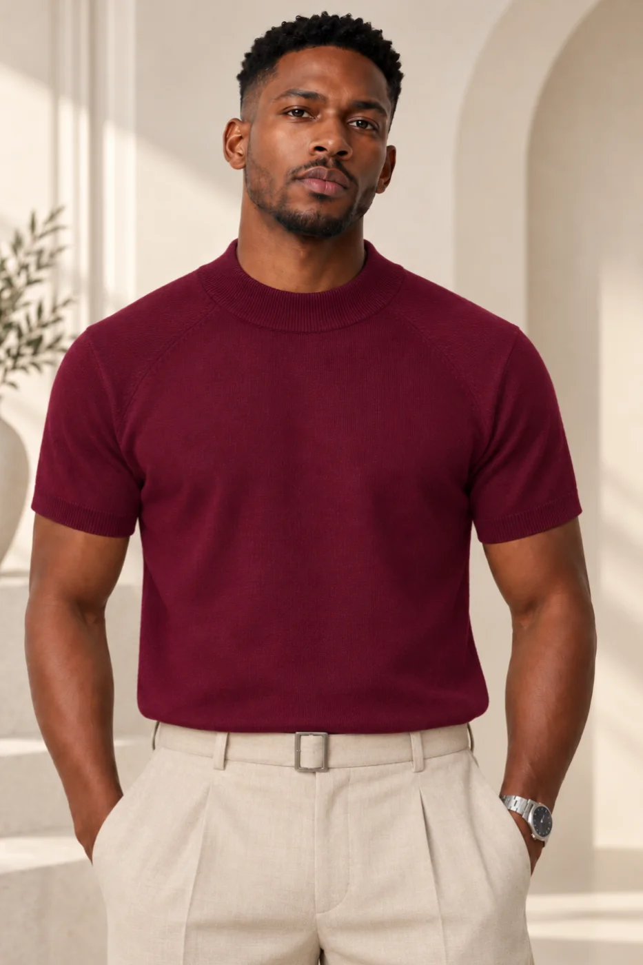 T-Shirt Frilivin em MalhaBordô com Meia Gola Cod.690 | definne