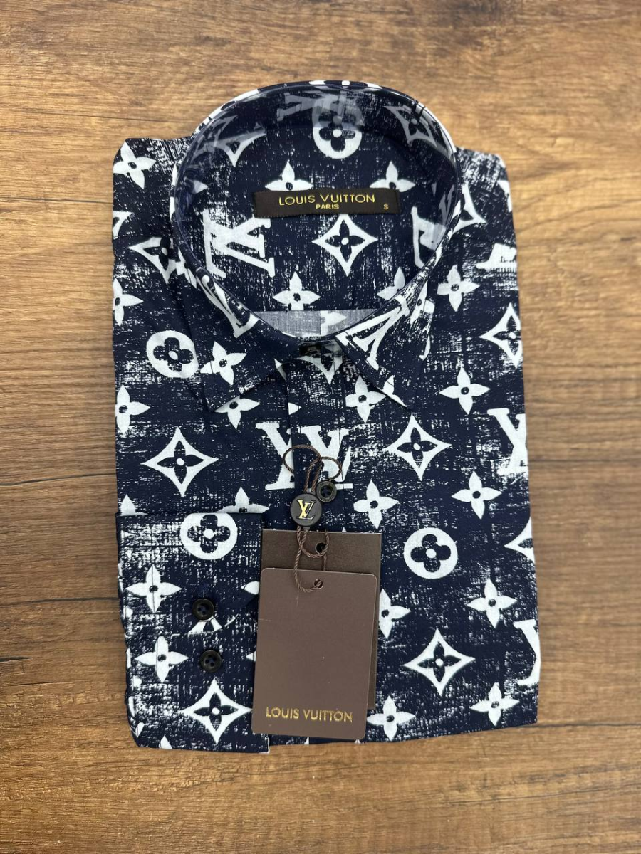 Louis Vuitton Shirt Blue LV Monogram White | 