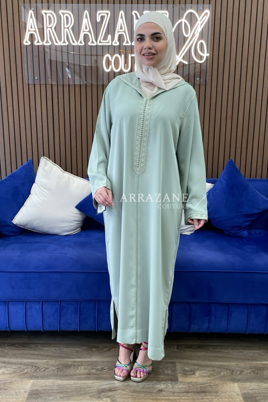 Djellaba Crêpe Zwak Lamallam Vert Eau | CasaZaz