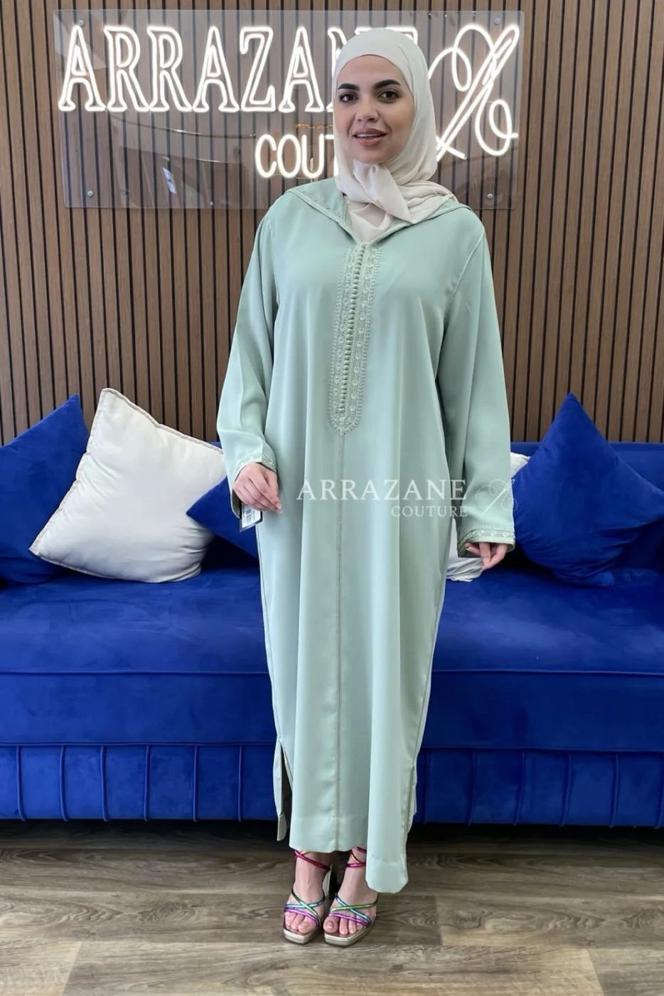 Djellaba Crêpe Zwak Lamallam Vert Eau | CasaZaz
