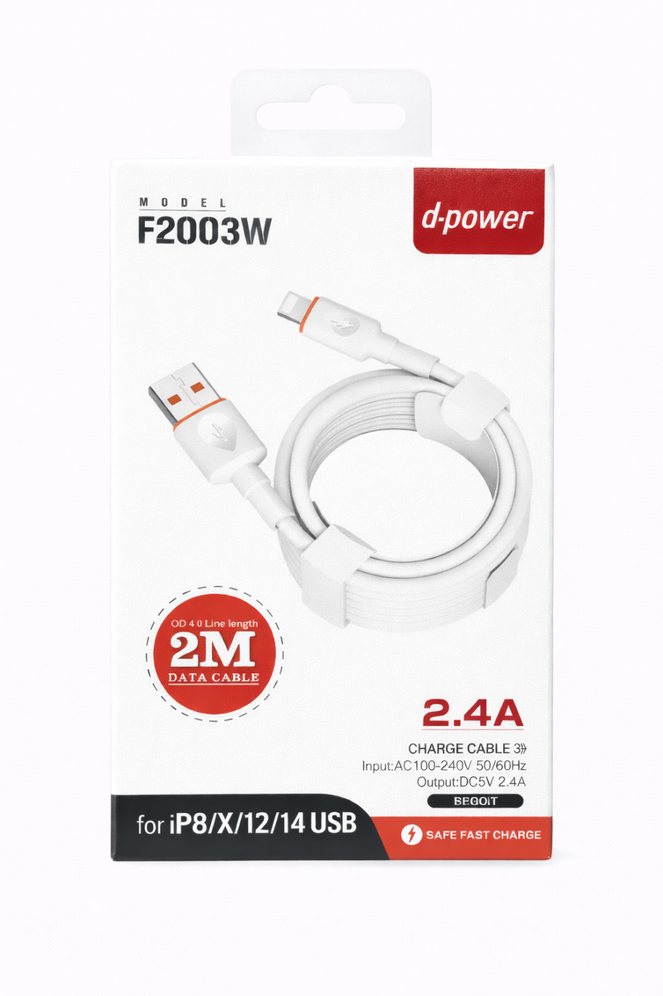 CÂBLE LIGHTNING IPHONE USB (2M) F2003 | Beauty phone 