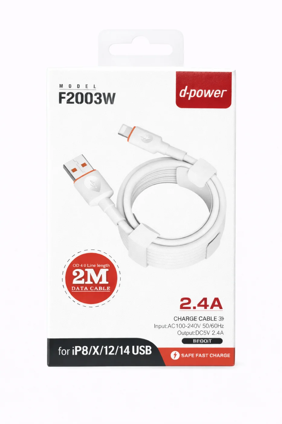 CÂBLE LIGHTNING IPHONE USB (2M) F2003 | Beauty phone