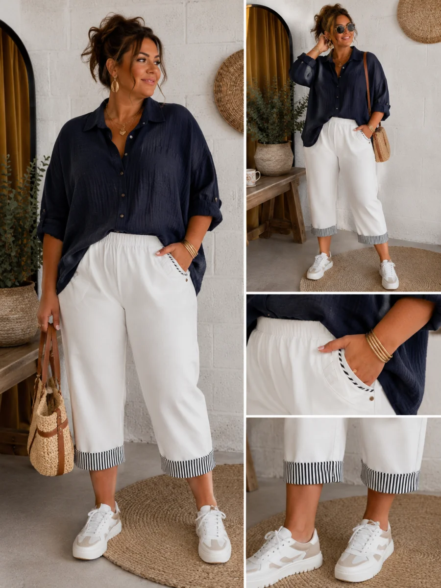 Pantalon 3/4 " rivage " blanc 50 au 54 | Les Chics Filles by Sab