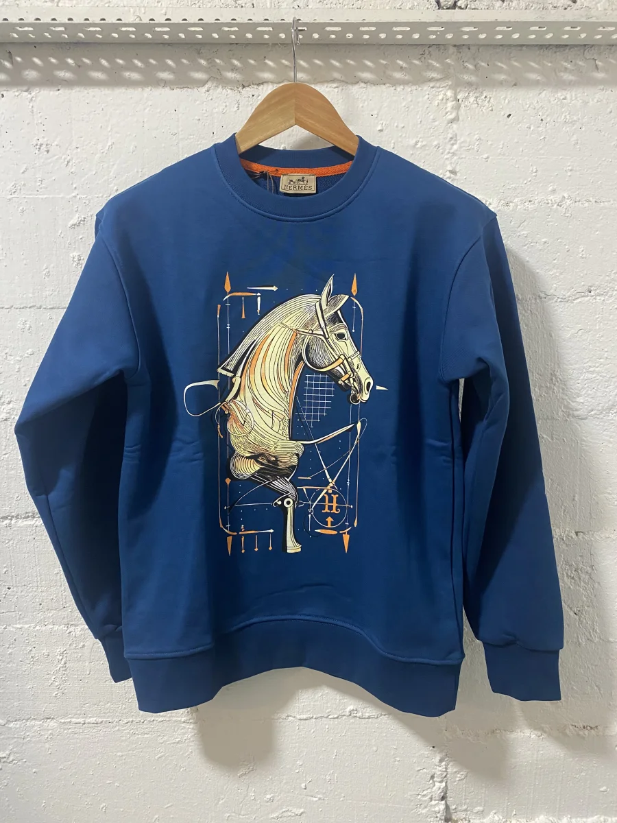 Hermes Paris Sweatshirt Horse Blue | MASSIMOLUXURYOUTLET