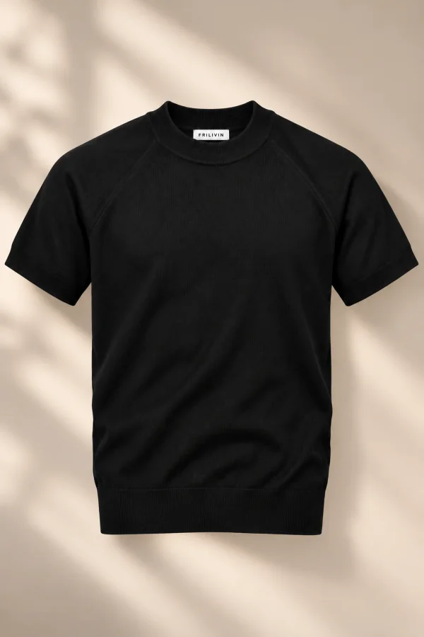 T-Shirt de malha Frilivin meia Gola em Preto Cod. | definne