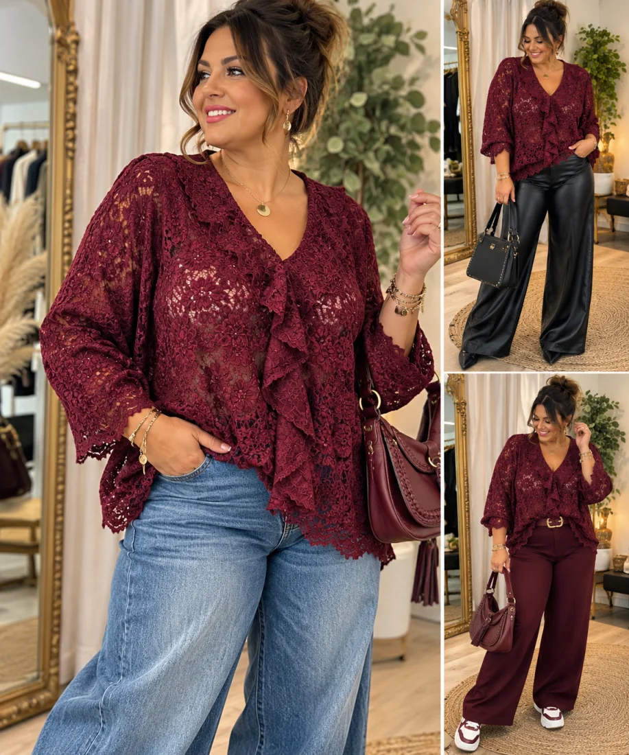 Blouse " loralie" bordeaux 38 au 48 | Les Chics Filles by Sab