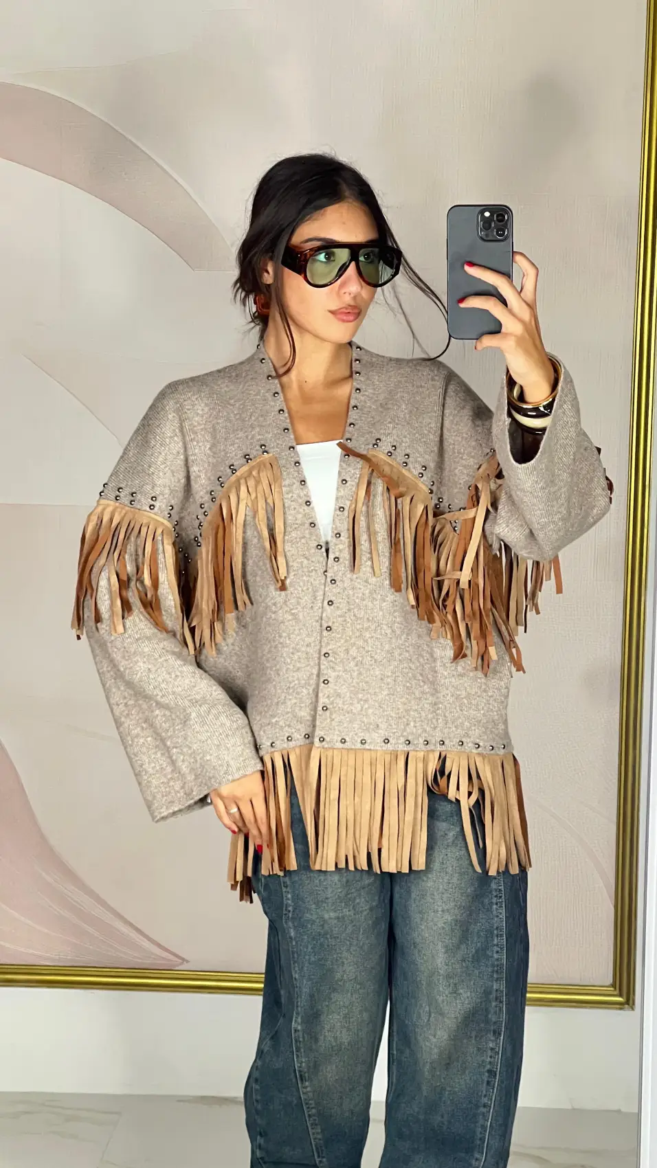 Cardigan  POCHAONTAS  con Frange e Dettagli Borchiati | ELIS MODA