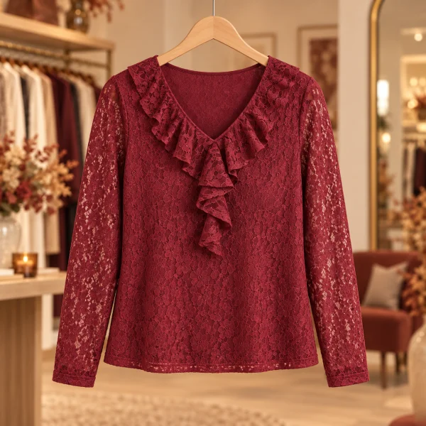 PRÉCOMMANDE Blouse dentelle " esmée " bordeaux 40 au 50/52 | Les Chics Filles by Sab