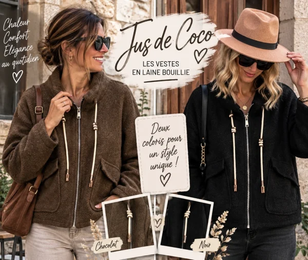Manteau zip laine bouillie | Jus de coco
