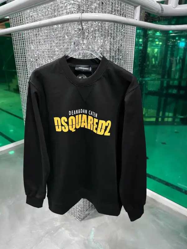 Dsquared2 Sweatshirt Yellow Logo Cool Fit Black | MASSIMOLUXURYOUTLET