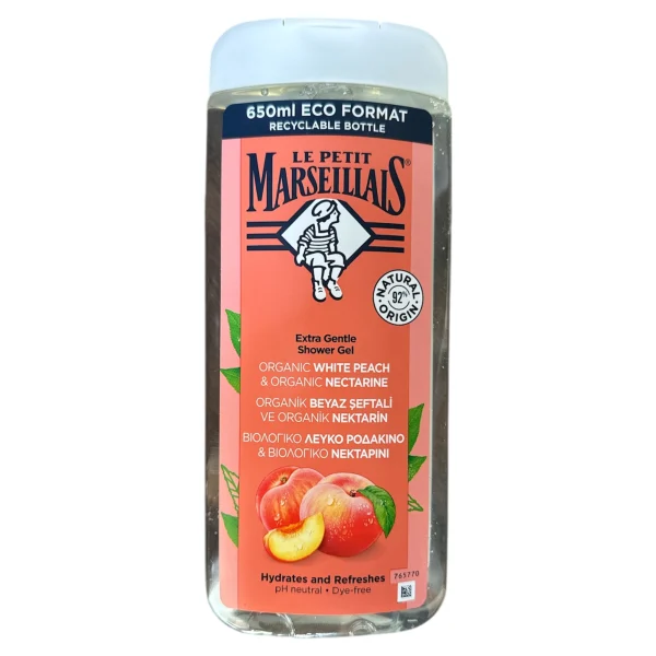 Le Petit Marseillais | Gel Douche Extra Doux Pêche Blanche Bio & Nectarine Bio (flacon de 650 ml) | Miniprix