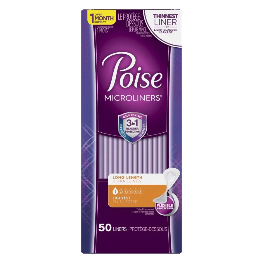 Poise Microliners Incontinence Panty Liners Lightest Absorbency, 50 Count | Hit-The-Stage Pharmacy