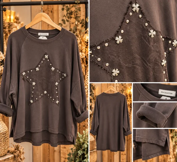 Sweat " stella " marron 38 au 48 | Les Chics Filles by Sab