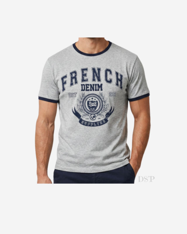 T‑shirt Homme - FRENCH DENIM (RMS26) Vintage - Gris/Marine | Dîna Shop'