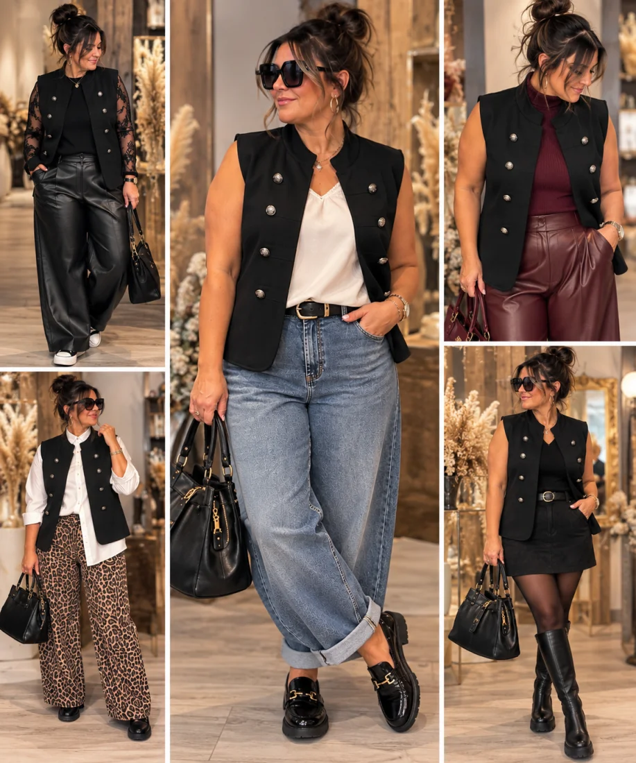 Gilet " vittoria " noir 38 au 48/50 | Les Chics Filles by Sab