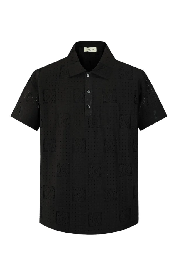 -50% Polo de renda Masculino em Preto Ouver Size | Definne