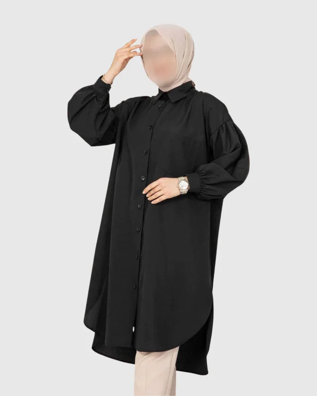 TUNIQUE CHEMISE HIJAB COUPE OVALE NOIR | AMCOSMETIK