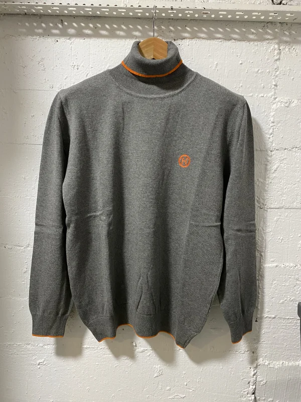 Hermès Grey Turtleneck Sweater Orange Details | MASSIMOLUXURYOUTLET