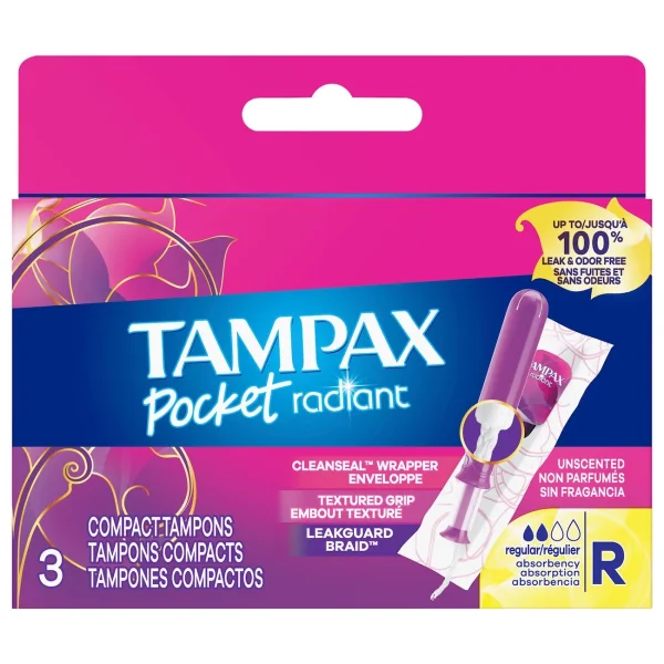 Tampax(R) Pocket Radiant Tampons, 3-ct. Pack | Hit-The-Stage Pharmacy
