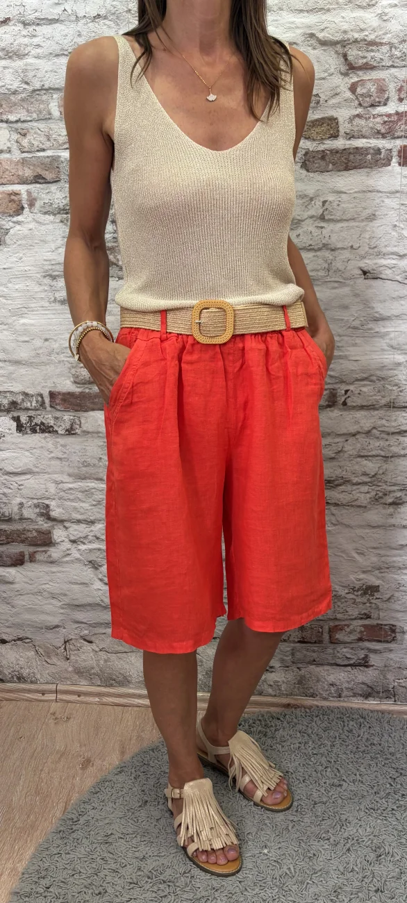 Bermuda lin avec ceinture | Jus de coco